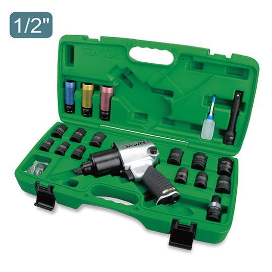 27PCS 1/2" DR. Air Impact Wrench Set (Standard Anvil / Max. Torque 600 Ft-Lb)